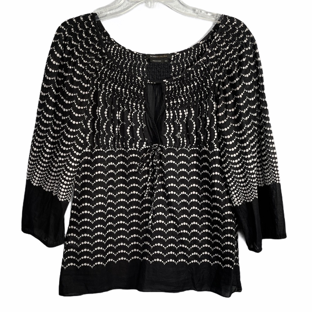BCBG Max Azria Black White Peasant Boho Shirt
